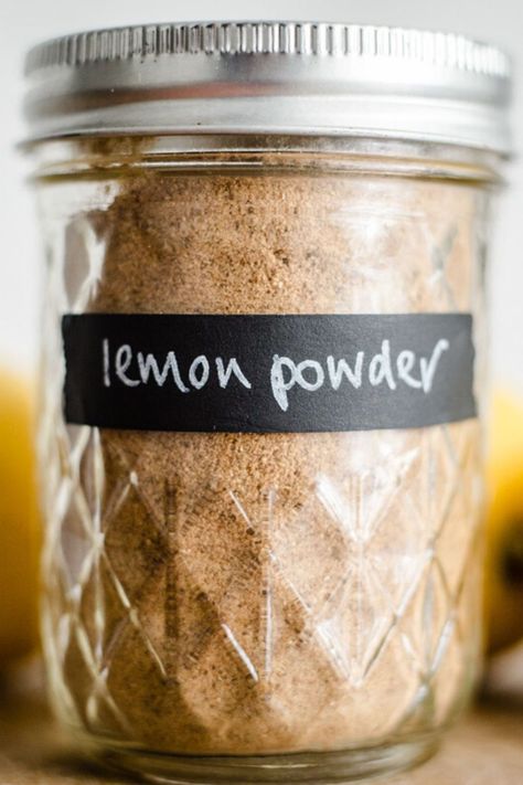 Lemon powder will become your new favourite ingredient to add an ultra bright zingy citrus flavour to all your lemon recipes. It doesn’t add excess moisture to recipes, doesn’t clump and will keep up to a year. #lemonpowder #seasonings #diy #howtomake Lemon Powder, Lime Powder, Homemade Ketchup, Dehydrated Vegetables, Lemon Uses, Lemon Drizzle Cake, Lemon Poppyseed Muffins, Baking Substitutes, Dried Lemon