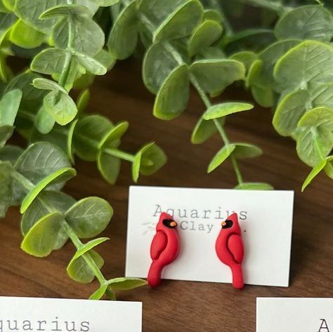 Aquarius Clay Company on Instagram: "Cardinals are restocked❤️Cardinal meanings and symbolism include friendship, flair, home, love and devotion, good luck, music, and messages from angels. They say the vibrant red bird is an uplifting, happy sign that those we have lost will live forever, so long as we keep their memory alive in our hearts. #polymerclayearrings #claycardinals #clayearringsofinstagram #clayartist #claybirdearrings #cardinals #love #friendship #amessagefromangels #claystudearrin Cardinal Clay Earrings, Clay Cardinal Bird, Clay Bird Earrings, Polymer Clay Cardinal, Christmukkah Decor, Happy Signs, Clay Bird, Clay Magnets, Christmas Clay