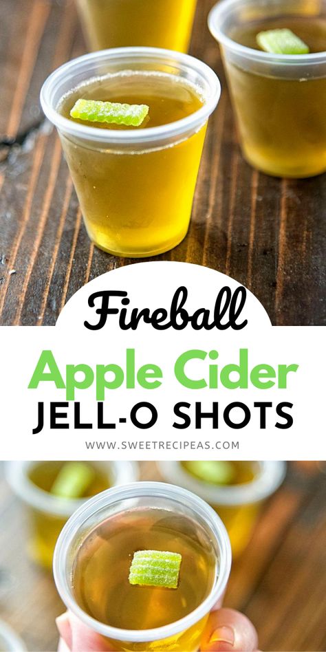 Pudding Shots With Fireball, Kids Jello Shots Halloween, Fall Themed Jello Shots, Whiskey Jello Shots Recipe, Halloween Themed Jello Shots, Halloween Hello Shots, Jello Shots With Fireball, Green Apple Jello Shots, Fall Jello Shots