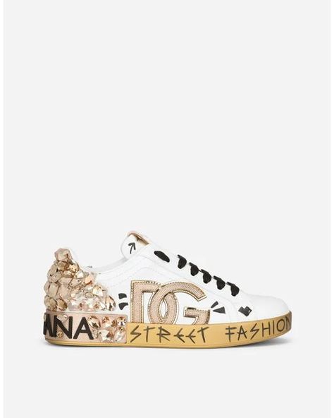 Dolce & Gabbana Leather Calfskin Portofino Sneakers With Embroidery in White | Lyst City Sneakers, Dolce Gabbana Sneakers, Sneakers Multicolor, Dolce Gabbana Shoes, Satin Pumps, Sneakers For Women, Patent Leather Pumps, Low Sneakers, Chuck Taylor Sneakers