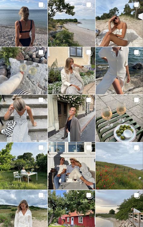 Aesthetic Feed Pictures, Aesthetic Summer Instagram Feed, Preppy Instagram Feed, Scandinavian Instagram Feed, Instagram Inspo Aesthetic Grid, Travel Feed Ideas, Instagram Inspo Summer, Curated Instagram Feed, Cottage Instagram Picture Ideas