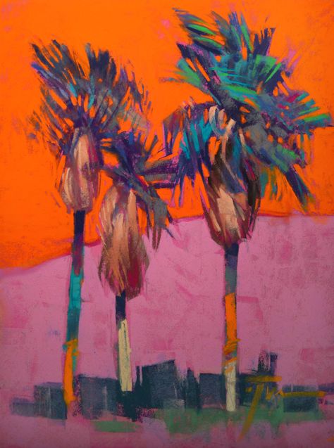 Southwest Paintings, Palm Painting, Palm Art, Dynamic Painting, Tropical Painting, Palm Trees Painting, Diving Board, Oil Pastel Paintings, Pastel Paintings