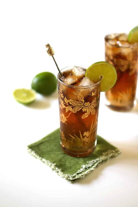 Cuba Libre with Homemade Cola Syrup — a complex take on a classic. (via feastandwest.com) Homemade Cola, Cuba Libre Cocktail, Cola Syrup, Alcohol Infusion, Citrus Garnish, Frozen Drink Recipes, Frozen Cocktail Recipes, Christmas Basket, Cocktail Bitters