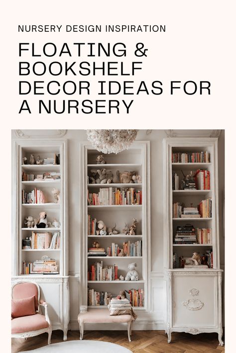 These chic, affordable and practical nursery bookshelf ideas will help you create the stylish and organized baby's room of your dreams. Bookworm Nursery, Books In Baby Nursery, White Nursery Bookshelf, Unique Book Storage Nursery, Nursery Bookshelf Ideas, Parisian Nursery, Book Shelf Nursery Pottery Barn Kids, Nursery Bookcase, Book Ledge