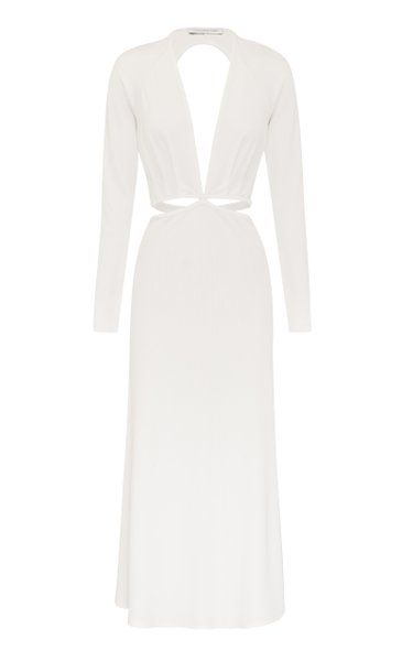 Dress Moda Operandi, Plunge Midi Dress, Christopher Esber, Press Tour, Fame Dr, Airport Fashion, Aesthetic Grunge, White Midi Dress, Couture Collection