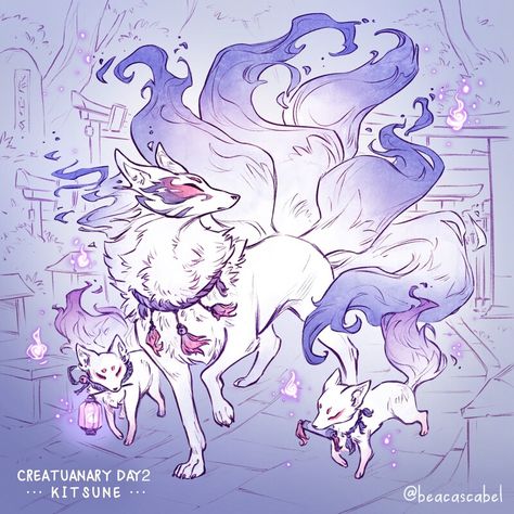 Lakaran Fesyen, Mystical Animals, Cute Fantasy Creatures, Creature Drawings, Fantasy Creatures Art, Fox Art, Mythical Creatures Art, Mythological Creatures, Creature Concept Art