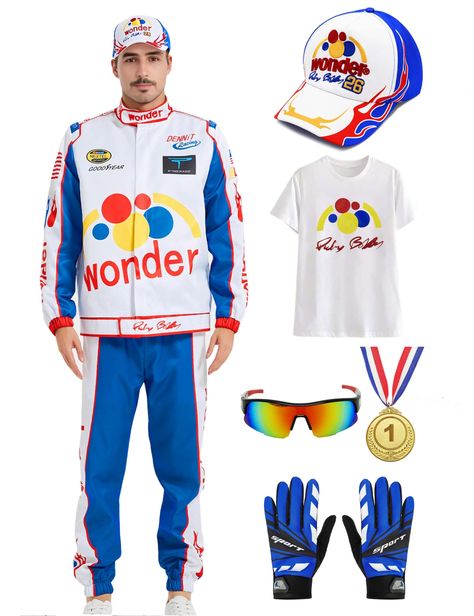 PRICES MAY VARY. Package including: 1* talladega nights halloween costume jacket, 1 * talladega nights pants, 1 * exquisite embroidered hat, 1 * Printed T-shirt, 1 pair of racing gloves, 1 pair of glasses, 1 * medal. The character is perfectly restored and you don’t need to buy anything else. Exquisite design: The hat uses exquisite embroidery technology and exquisite printing. The colors are bright and beautiful, and the patterns are lifelike. Our dale from talladega nights costume has an added Talladega Nights Costume, Monopoly Costume, Ricky Bobby Costume, Men Halloween Costumes, Costume Couples, Talladega Nights, Racing Gloves, Ricky Bobby, Couples Halloween