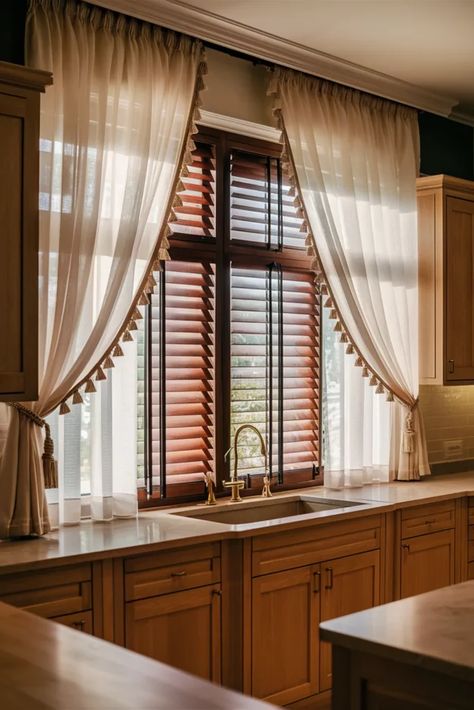 Window Treatments For Kitchen Sink, Kitchens With Curtains, Large Kitchen Window Over Sink Curtains, Kitchen Window Blinds Over Sink, Small Kitchen Window Treatments, Large Kitchen Window Over Sink, Kitchen Curtain Ideas Above Sink, Modern Kitchen Window Treatments, Kitchen Blinds Modern