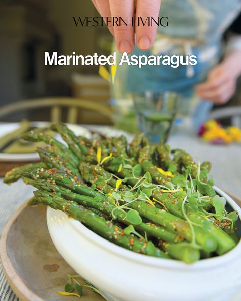 When asparagus is in season, it’s a good idea to consume as much as possible. This simple dish, inspired by Edgar Farms—the iconic asparagus growers in Innisfail, Alberta—can be assembled ahead of time and gets even better after some time in the fridge. Make Ahead Asparagus Recipes, Marinated Asparagus, Wine Recipes Drink, Spanakopita Recipe, Asparagus Dishes, Garden Party Recipes, Crushed Potatoes, Asparagus Recipes, Summer Dining