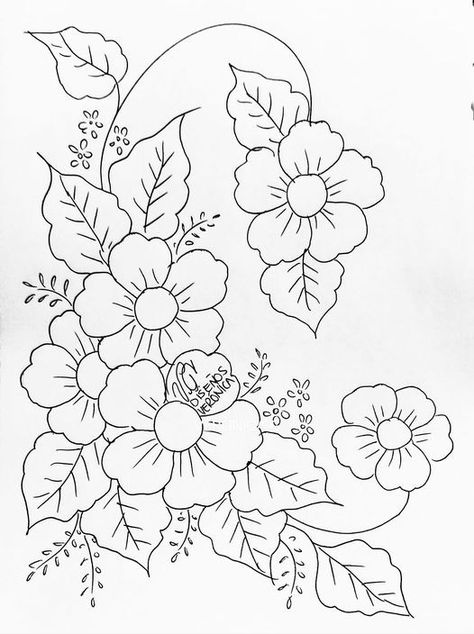 Crewel Embroidery Patterns, Flower Pattern Drawing, Simple Hand Embroidery Patterns, Fabric Painting Techniques, Design Art Drawing, Fabric Painting On Clothes, Fabric Paint Designs, Flower Drawing Design, صفحات التلوين