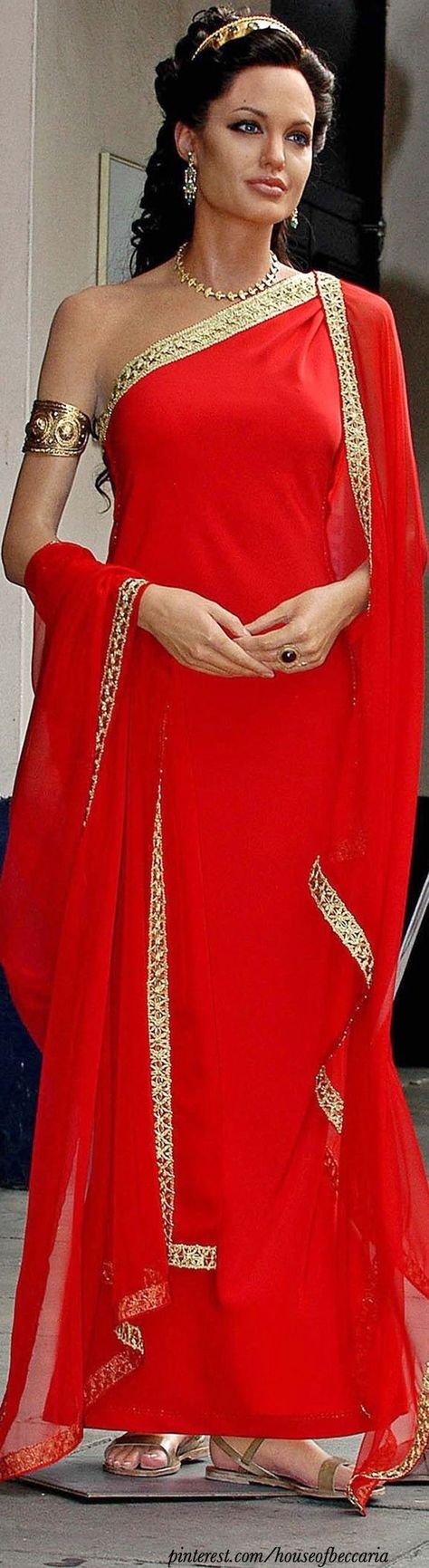 ~Angelina Jolie in Alexander, Red Grecian Dress | The House of Beccaria Greek Dress, Elegant Red Dress, Grecian Dress, Grecian Goddess, Goddess Costume, Goddess Dress, Elegant Red, Greek Fashion, Traditional Dress