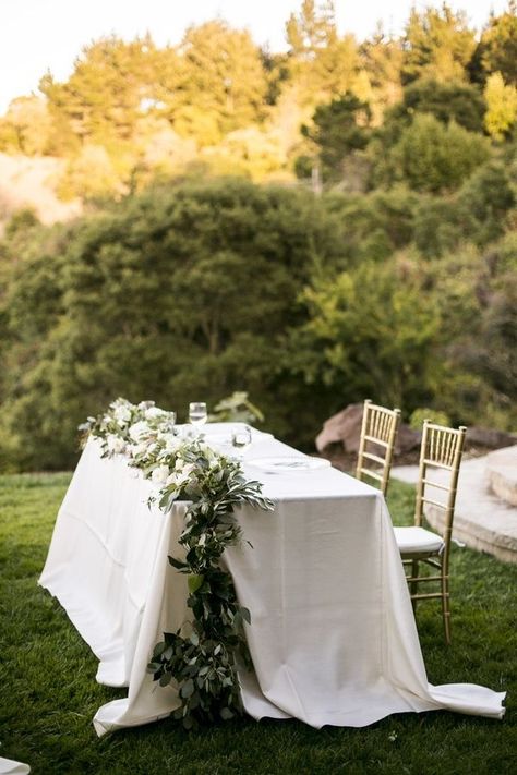 . Sweethearts Table, Romantic Backyard Wedding, Cake Display Table, Bride Groom Table, Romantic Backyard, Gold Chiavari Chairs, Silver Wedding Cake, Sweetheart Table Wedding, Outdoor Wedding Inspiration