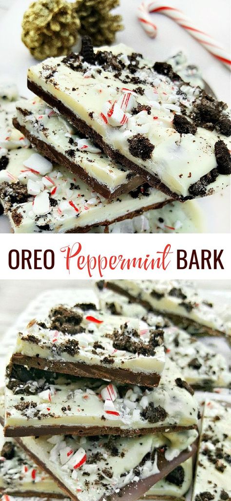 Oreo Peppermint Bark Oreo Peppermint Bark, Oreo Bark, Peppermint Bark Recipes, Easy Holiday Desserts, Bark Recipe, Peppermint Bark, Homemade Holiday, Chocolate Topping, Chocolate Bark