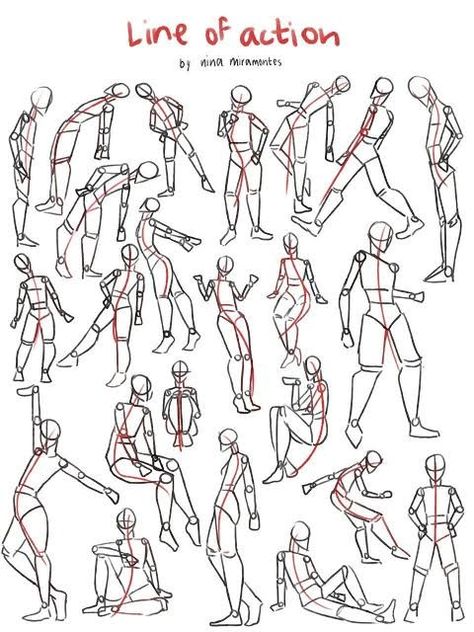 Line Of Action Drawing, Line Of Action Poses, Human Base Drawing, Line Of Action, Art Handouts, Human Sketch, Human Body Drawing, Cartoon Style Drawing, Anatomy Tutorial