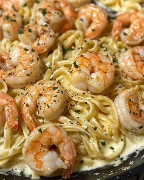 That was the tastiest dinner ever! Every bit was gone by the end. Shrimp Pasta Recipes Easy, Seafood Dish Recipes, Shrimp Fettuccine, Seafood Entrees, Prawn Recipes, Shrimp Recipes For Dinner, Shrimp Recipes Easy, Cooking Seafood, Pasta Dinners