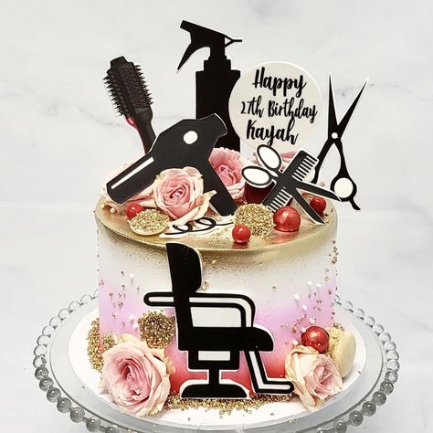 Hairstylist Cake Ideas, Hairdresser Cake Ideas, Cosmetology Party, Happy Birthday Hairdresser, Hair Stylist Cake, Cosmetology Cake, Hairdresser Cake, High School Graduation Cakes, Graduation Party Cake