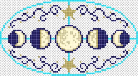 Crescent Moon Perler Bead Pattern, Moon Phase Cross Stitch, Pixel Art Witchcraft, Celestial Pixel Art, Simple Cross Stitch Pattern, Witchy Perler Bead Patterns, Moon Alpha Pattern, Witchy Pixel Art, Moon Pixel Art