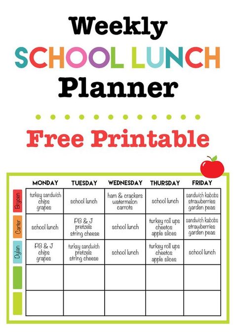 Keep the kids' weekly school lunch menu organized with this free printable! Lunch Planner Printable, Daycare Lunch Menu, School Lunch Planner, School Lunch Sandwiches, Kids Lunch Menu, School Lunch Menu, Lunch Planner, Menu Calendar, School Menu