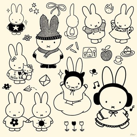 Miffy Drawing, Miffy Tattoo, Flash Sheet, Stickers Design, Card Drawing, Personalized Stickers, Book Art Drawings, Diy Stickers, Cute Doodles