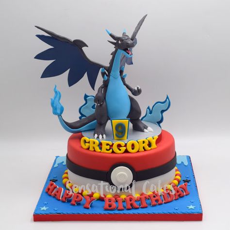 Boys Birthday Theme, Charizard Cake, Soccer Birthday Cakes, Seventh Birthday, Pokemon Birthday Cake, Mega Charizard, Movie Cakes, Pokemon Cake, Pokemon Charizard