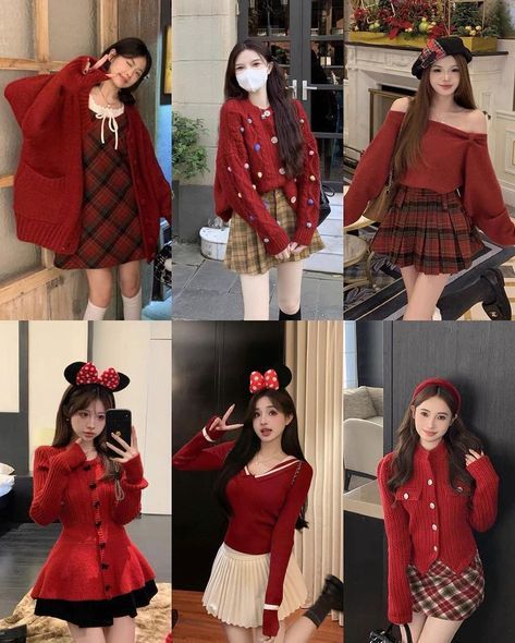 Wedding and Events: #wedding, #wedding inspiration, #event planning, #party ideas Christmas Ootd Korean, Christmas Korean Outfit, Christmas Outfit Inspo Aesthetic, Croquette Outfits, Korean Christmas Outfit, Red Hair Outfits, Christmas Ootd, Black And White Maternity, Outfit Korean Style