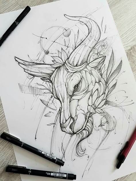 Taurus Sketch Drawing, Bull Drawing Taurus, Taurus Sketch, Ox Drawing, Taurus Drawing, Bull Sketch, Ox Tattoo, Bull Drawing, Tattoo Crane