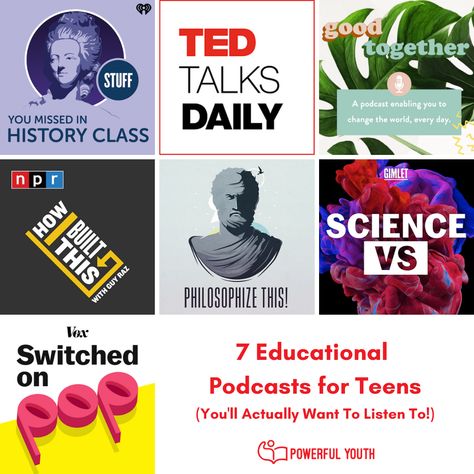 7 Educational Podcasts for Teens You'll Want to Listen To! - Powerful Youth Teen Apps, Podcasts For Teens, Educational Podcasts, Apps For Teens, Leadership Programs, Stuck At Home, Leadership Training, History Class, Weird Stories