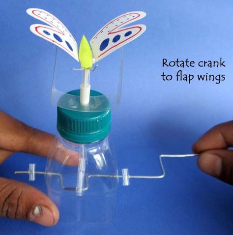 Toys from Trash - diy hand crank butterfly. Simple Automata, Flapping Butterfly, Toys From Trash, Stem Steam, Science Toys, Simple Machines, Stem Projects, Science Fair, Stem Activities