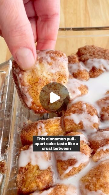 Cook Fast, Eat Well on Instagram: "Pull Apart Cinnamon Cake⁣ ⁣ For the Biscuits⁣ 1/2 cup sugar⁣ 2 teaspoons cinnamon⁣ 1 can (16.3 ounces) biscuits⁣ 4 tablespoons butter, melted⁣ ⁣ For the Glaze⁣ 1/2 cup powdered sugar⁣ 1 1/2 tablespoons milk⁣ ⁣ Heat oven to 375°F. Grease an 8-inch square cake pan.⁣ ⁣ Mix together sugar and cinnamon in a small bowl. ⁣ ⁣ Separate biscuits and cut each onto into quarters. Dip each piece into melted butter and then roll into the sugar-cinnamon mixture.⁣ ⁣ Place biscuit pieces into the prepared pan.⁣ ⁣ Bake until golden brown, about 25 minutes. ⁣ ⁣ Let the cake cool for about 10 minutes.⁣ ⁣ Prepare glaze: stir together powdered sugar and milk until smooth. If glaze is thick, add a teaspoon additional milk. ⁣ ⁣ Pour glaze evenly over cake. ⁣ #breakfast #coffeec Cinnamon Pull Apart, Breakfast Casserole With Bread, Achari Paneer, Cake Breakfast, Pull Apart Cake, Pillsbury Recipes, Breakfast Board, Cinnamon Cake, Square Cake Pans