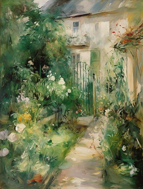 "Bring the beauty of the French countryside into your home with this painting of a summer garden in full bloom. This is a lovely Impressionist piece that would fit with both traditional and modern interiors.  DIGITAL FILE: Please note this is a digital painting and no physical product will be shipped. Once you have purchased your artwork, you will receive a confirmation email from Etsy with a download link. You can also access your downloads at any time under Purchases in your profile.  You will Floral Garden Painting, Paintings Of Gardens, Provence France Countryside, Modern Impressionist Art, French Country Landscaping, French Country Side, Gardening Painting, French Country Art, Garden Paintings