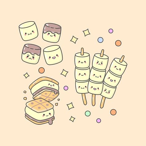 Vector marshmallow biscuit chocolate wit... | Premium Vector #Freepik #vector Marshmallow Cute Drawing, Marshmallow Illustration, Marshmallow Cartoon, Marshmallow Drawing, Cute Facial Expressions, Gorgeous Images, Food Drawings, Marshmallow Treats, Cute Food Drawings