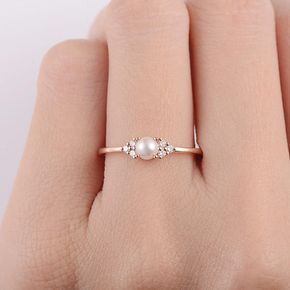 8c01a75941549a705cf7275e41b21f0ddesc48623677ri Pearl Wedding Ring, Square Engagement Rings, Dainty Engagement Rings, Pearl Engagement Ring, Pearl Bridal Jewelry, Wedding Rings Rose Gold, Rose Engagement Ring, Deco Engagement Ring, Art Deco Engagement Ring