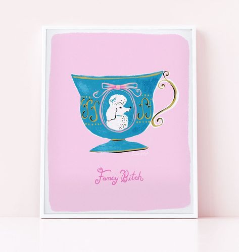 Louise Pretzel, Pretzel Shop, Poodle Teacup, Teacup Art, Tea Cup Art, Cute Teapot, Greeting Card Art, Fancy Art, Cup Art