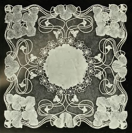 Franziska Hofmanninger 1899 Art Nouveau Lace, Art Nouveau Oak Leaves, Art Nouveau Pattern Fabric, Art Nouveau Leatherwork, Art Nouveau Lily Pad, Lace Art, Needle Lace, Lace Embroidery, Linens And Lace