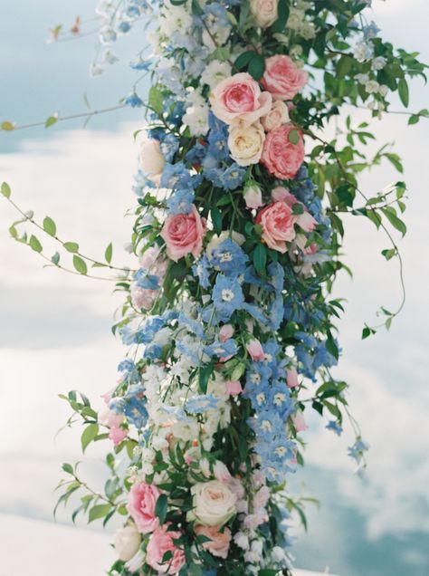 Love this pretty pink and blue flower arch! Modern Wedding Favors, Pantone Wedding, Ceremony Florals, Greenery Wedding Bouquet, Church Wedding Flowers, Arch Decor, Blue Hydrangea Flowers, Wedding Color Combos, Silk Wedding Bouquets