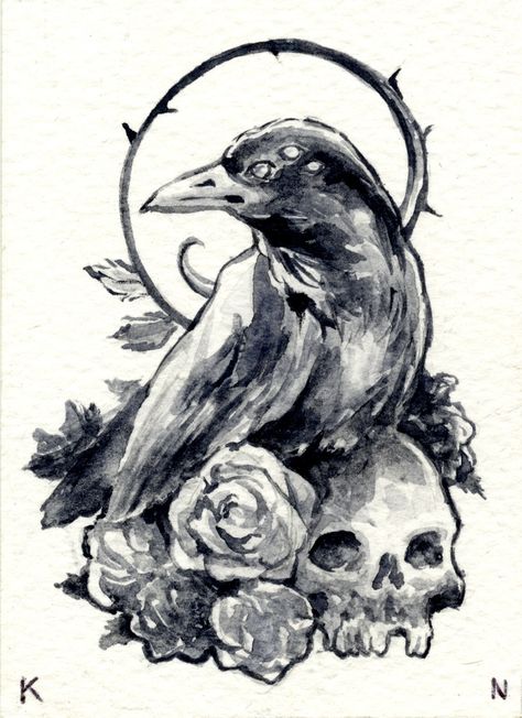 Haunted Manor, Gothic Painting, Skull Tattoo Flowers, Crows Drawing, Gothic Drawings, Fox Tattoo Design, Vulture Culture, Raven Art, Skull Drawing