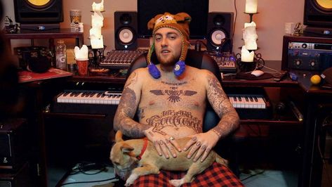 Mac Miller tattoos Larry Lovestein, Self Care Tattoo Ideas, Self Care Tattoo, Larry Fisherman, Mr Macs, Mac Angel, Mac Miller Tattoos, Record Deal, Lil Peep Hellboy