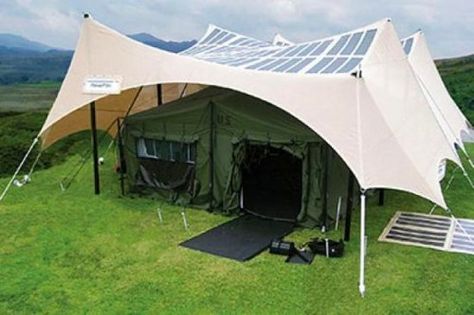 US Army testing solar powered tents for troops, gadget addicted campers -- Engadget Solar Tent, Sun Solar, Photovoltaic Cells, Solar Camping, Flexible Solar Panels, Solar Technology, Solar Energy System, Camping Glamping, Camping Ideas