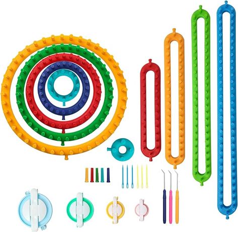 Amazon.com: Knitting Loom Craft Kit - Long Knitting Loom and Round Knitting Loom - Include Hook Needle, Pompom Maker (6 Round Loom&4 Long Loom) : Arts, Crafts & Sewing Circle Loom Projects, Pompom Maker, Round Knitting, Circle Loom, Loom Board, Round Loom, Circular Knitting Machine, Loom Craft, Peg Loom