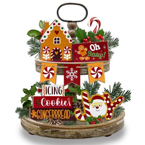 PRICES MAY VARY. Christmas Tiered Tray Decorations Set: Our gingerbread tiered tray decor includes 7 pcs cute style wooden signs: 1 pcs "JOY" candy cane Santa Claus sign, 1 pcs "Oh Snap!" gingerbread man sign, 1 pcs cute gingerbread house shaped wood sign, 1 pcs "ICING Cookie GINGERBREAD" sign, 2 pcs Christmas candy mini sign and 1 pcs snowflake mini banner. The cute Xmas gingerbread tray decor will give you a warm and fun atmosphere on Christmas. The tiered tray is NOT included Upgrade Quality Gingerbread Christmas Tree Decor, Gingerbread Tiered Tray Decor, Wooden Tray Decor, Gingerbread Sign, Christmas Tray Decor, Xmas Gingerbread, Man House, Cookie Gingerbread, Christmas Tiered Tray Decor