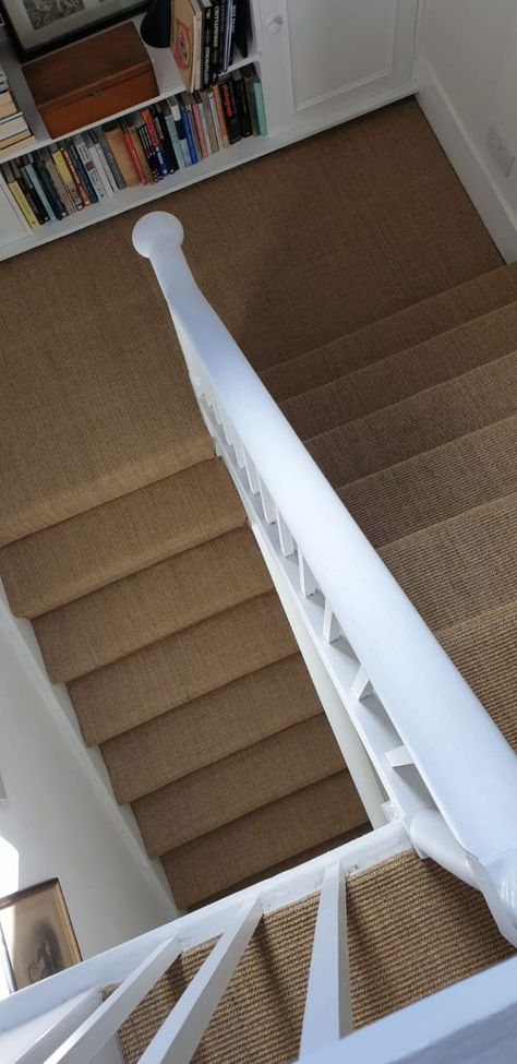 Alternative Flooring Super Bodmin Sisal Carpet installation Wall To Wall Sisal Carpet, Sisal Carpet Hallway, Sisal Stairs, Sisal Stair Carpet, Cottage Staircase, Stairs Carpet, Carpet Staircase, Hallway Stairs, Alternative Flooring