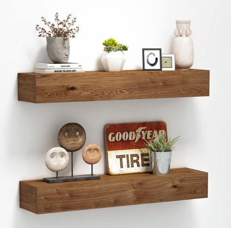 PRICES MAY VARY. ✔ 2 Pack Floating Shelves Including All Hardware. Available in 5 1/2" DEEPTH and 17", 24" or 36" Lengths! ✔MODERN RUSTIC SHELF -This wall shelves will add a rustic yet modern feel of your Bathroom, Bedroom, livingroom or Kitchen! ✔HANDMADE HIGH QUALITY SHELF - Made of US Pinewood.Each premium floating shelf is finished with our in-house sanding and stain. These are DIFFERENT from normal wood shelf or MDF shelf! ✔TURE 3 1/4 INCH HIGH FLOATING SHELVES - Invisible bracket is includ Floating Shelves Rustic, Wall Floating Shelves, Shelves Over Toilet, Rustic Wall Shelves, Bathroom Shelf Decor, Rustic Wood Wall, Floating Shelves Bathroom, Bamboo Shelf, Rustic Wood Walls