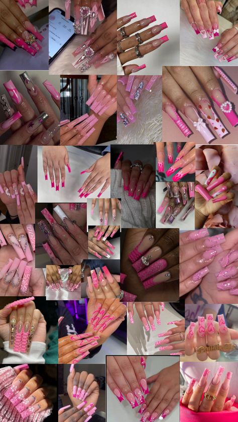 Pink nails Baddie Nails Acrylic, Nails Acrylic Pink, Hello Kitty Nails Art, Cute Pink Nails, Acrylic Pink, Fake Nails Designs, Acrylic Nail Set, Hard Nails, Baddie Nails