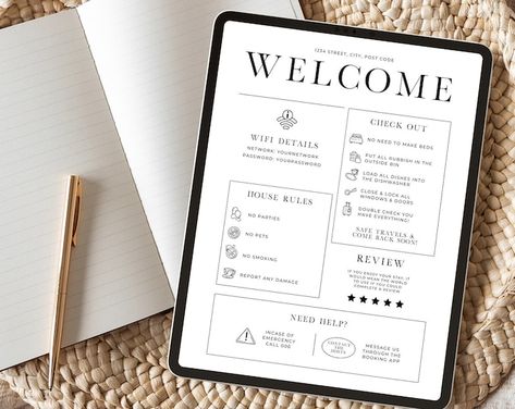 Airbnb Editable Template, Rental Welcome Sign, Digital Download 16 X 20 - Etsy Canada Airbnb House Rules, Arrival Poster, Airbnb House, Booking App, Airbnb Host, Air B And B, House Rules, Safe Travel, Printable Signs