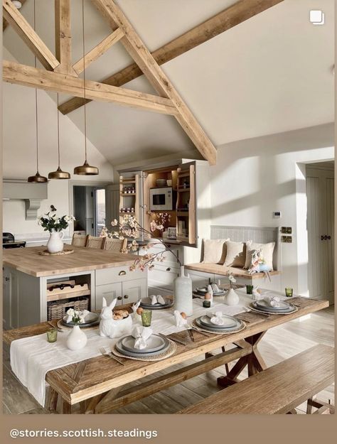 Beam In Kitchen, Vaulted Ceiling Kitchen, Oak Beams, Stove Installation, Vaulted Ceiling Living Room, Dining Room Accents, House Extension Design, Start Cleaning, Not Now