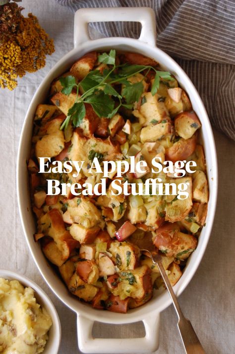 No Thanksgiving dinner is complete without the stuffing -- err, dressing if you bake it outside turkey. This savory, deeply flavorful recipe comes loaded with celery, onion, apple, and herbs like sage and thyme for a satisfying and flavorful classic Thanksgiving side dish. . . . . . #thanksgiving #thanksgivingdinner #dinner #sidedishes #sidedishrecipes #bread #stuffingrecipes #stuffing Easy Challah, Homemade Stuffing Recipes, Easy Stuffing Recipe, Turkey Stuffing Recipes, Thanksgiving Bread, Bread Stuffing, Homemade Stuffing, Classic Thanksgiving, Thanksgiving Dinner Recipes