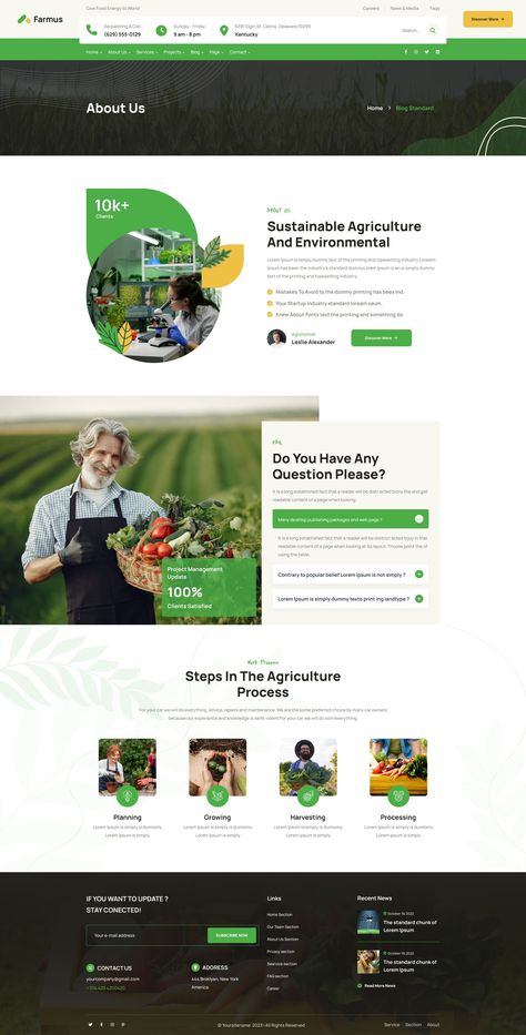 Farmus - Agriculture and Organic Farm Figma Template Farm Websites, Farm Website, About Us Page Design, Agriculture Design, Ux Design Principles, Organic Agriculture, Modern Agriculture, Figma Template, Website Template Design