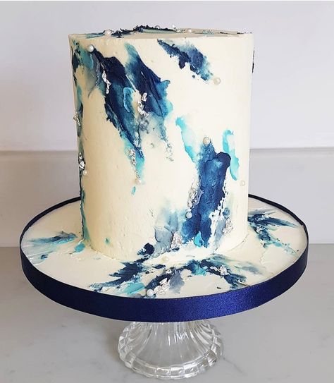 Sparkle Cake, Pastel Cakes, Birthday Cake With Flowers, Small Wedding Cakes, 50 Birthday, Grandpa Birthday, Wedding Cakes Blue, Blue Cakes, Marble Cake