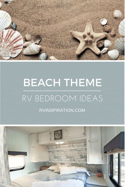 Thinking of a beach-themed bedroom makeover for your camper or RV?  Let these beautiful bedrooms inspire you! Rv Bedroom Ideas, Motorhome Decor, Camping Theme Bedroom, Motorhome Life, Rv House, Beach Camper, Dream Camper, Rv Inspiration, Themed Bedrooms