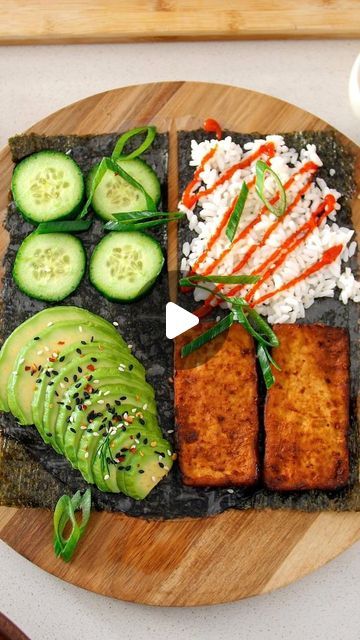 @vegan.challenge.club on Instagram: ""GET The Complete Plant Based Cookbook - Over 200+ Delicious Vegan Recipes Including 30-day Meal Plans" =>> LINK IN BIO 🔗 @vegan.challenge.club Viral “Sushi” Wraps By @_Plantbaes_ Recipe: Peanut Tofu Ingredients: - 300g tofu, sliced - 2 tbsp tamari - 1 tbsp sriracha - 1 tbsp rice vinegar - 0.5 tbsp maple syrup - 2 tbsp smooth peanut butter Peanut Tofu Instructions: 1. Combine all the tofu marinade ingredients. Stir in the tofu and let it marinate for up to overnight (the longer, the more flavour it will have). 2. Bake the tofu in the air fryer at 350 degrees F (180 C) for 15 minutes, or bake for 20 minutes at 400 degrees F/200 C in a conventional oven. Sushi Wraps Ingredients for 1 wrap: - 1 nori sheet - 1 rice paper sheet - 1/8 cup cooked sus Nori Sheets Recipes, Sriracha Rice, Sushi Wraps, Nori Wraps, Sushi Wrap, Peanut Tofu, Nori Sheets, Quick Vegan Meals, Rice Paper Rolls